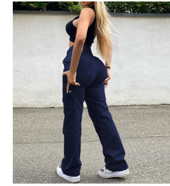 Straight Leg Cargo Pants Women High Waist Casual Baggy Pants