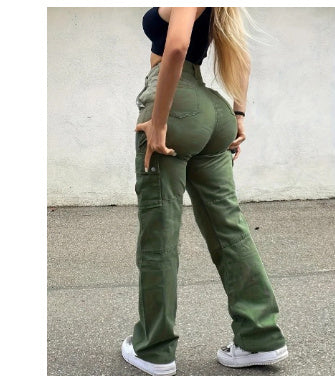 Straight Leg Cargo Pants Women High Waist Casual Baggy Pants