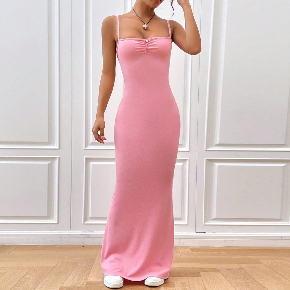 Robe longue à bretelles spaghetti pour femme