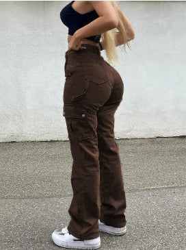 Straight Leg Cargo Pants Women High Waist Casual Baggy Pants